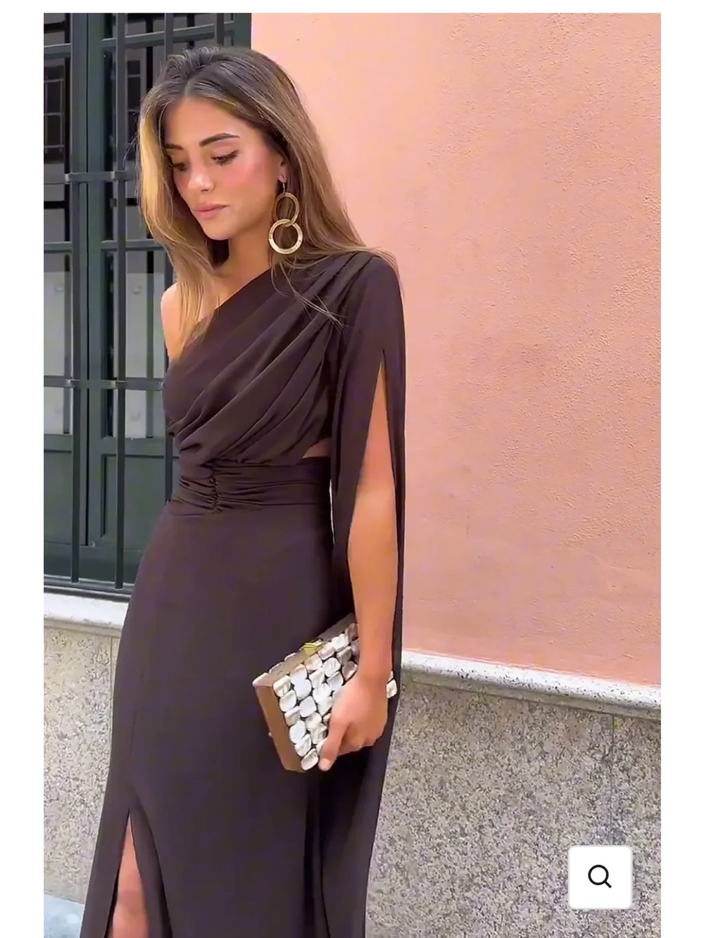 Elegant One-Shoulder Dark Brown/Maroon Evening Dress